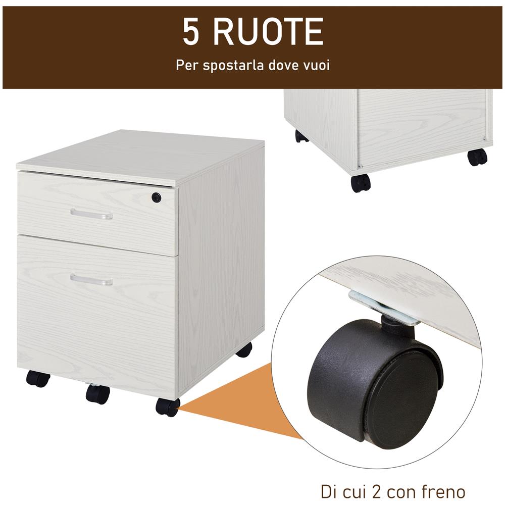 Cassettiera Portadocumenti Da Ufficio In Legno Con 2 Cassetti 40 X 44 X 54.6cm - Foto 2