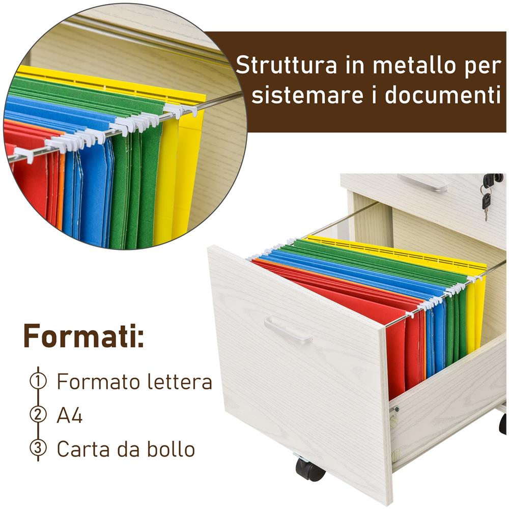 Cassettiera Portadocumenti Da Ufficio In Legno Con 2 Cassetti 40 X 44 X 54.6cm - Foto 8