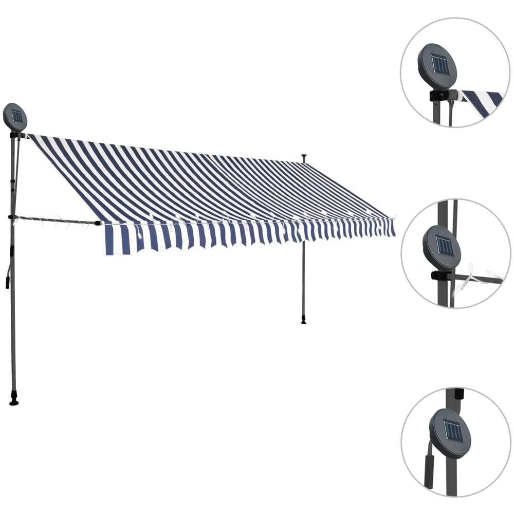 Tenda da Sole Retrattile Manuale con LED 400 cm Blu e Bianca - Foto 2