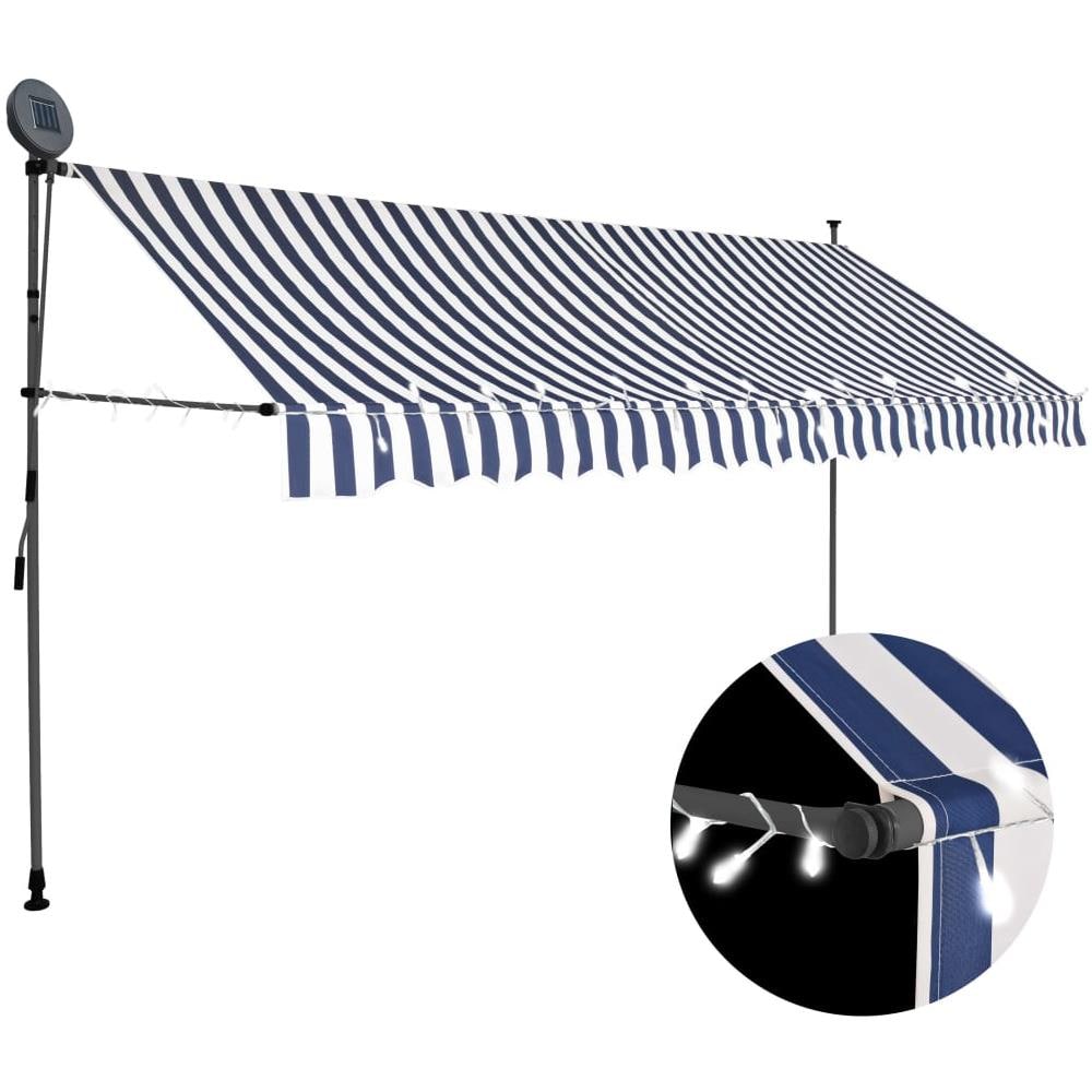 Tenda da Sole Retrattile Manuale con LED 400 cm Blu e Bianca - Foto 1