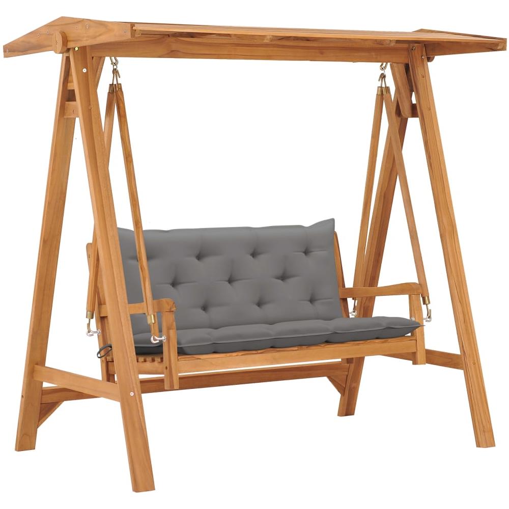 Dondolo Con Cuscino Grigio 170 Cm In Massello Di Teak - Foto 1