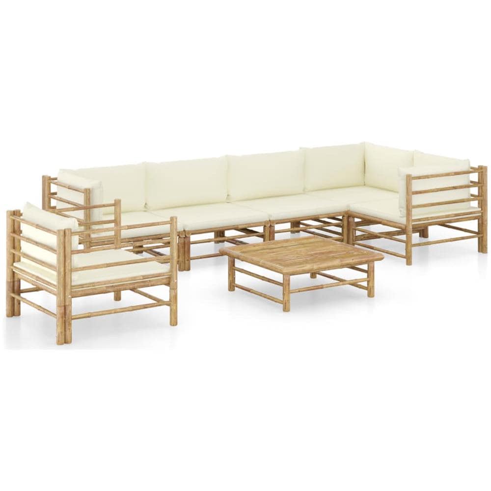 Set Divani Da Giardino 7 Pz Con Cuscini Bianco Crema In Bamb? - Foto 1