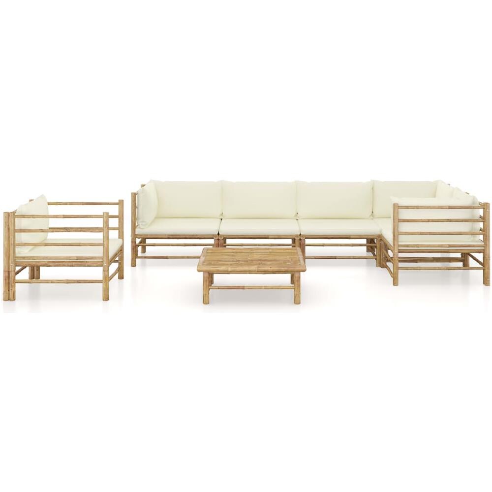 Set Divani Da Giardino 7 Pz Con Cuscini Bianco Crema In Bamb? - Foto 2