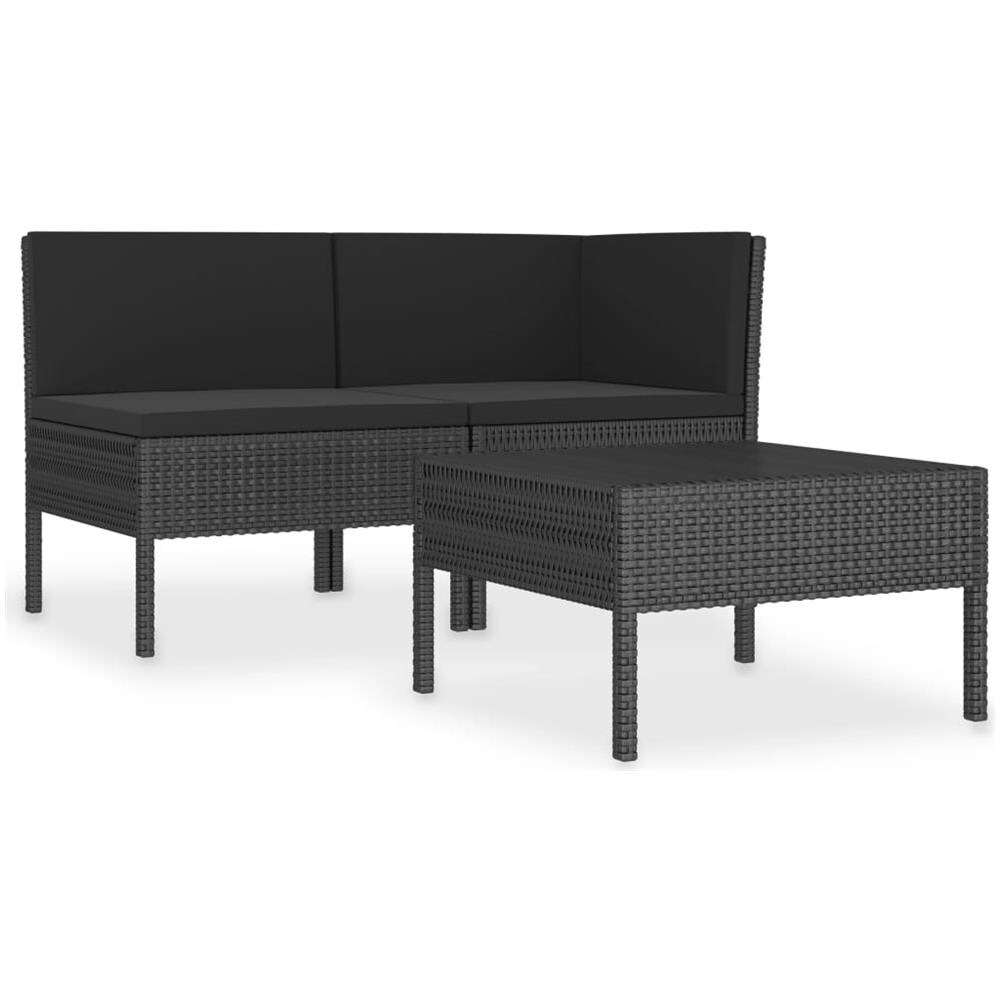 Set Divani da Giardino 3 pz con Cuscini in Polyrattan Nero - Foto 1