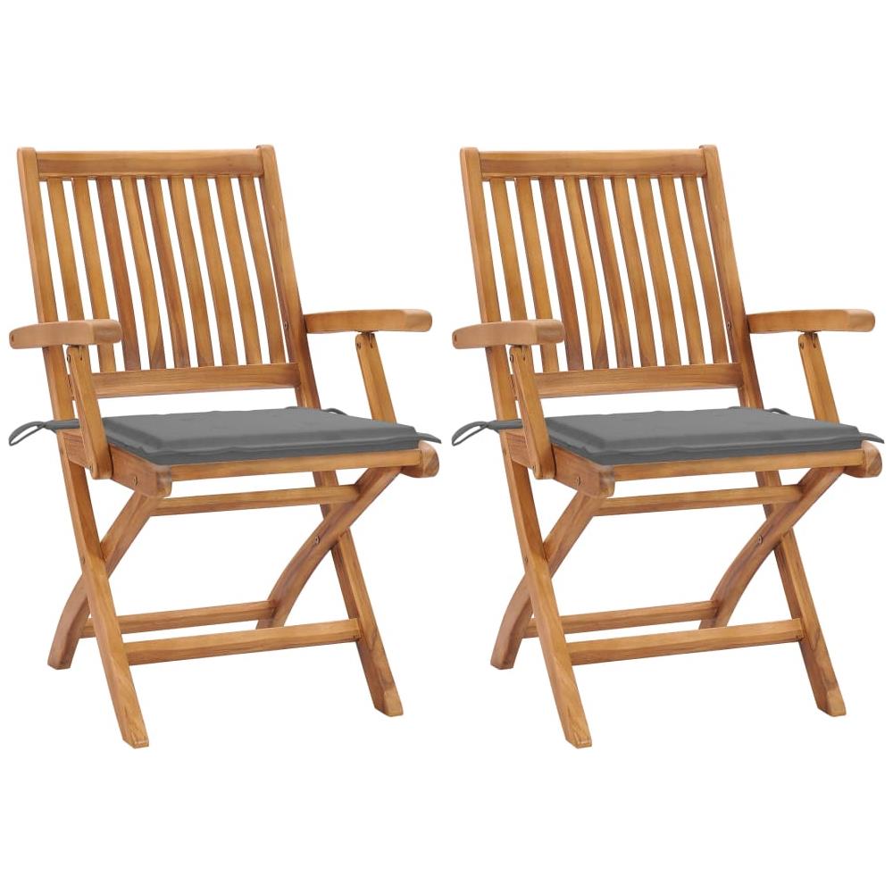 Sedie da Giardino 2 pz con Cuscini Grigi in Massello di Teak - Foto 1