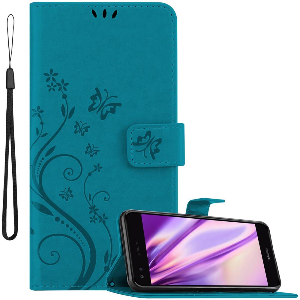 Custodia Compatibile Con Huawei Y6 Pro 2017 In Blu Fiore - Coperchio Protettivo In Design Floreale Con Chiusura Magnetica, Funzione Stand E Slot Per Carte - Foto 1