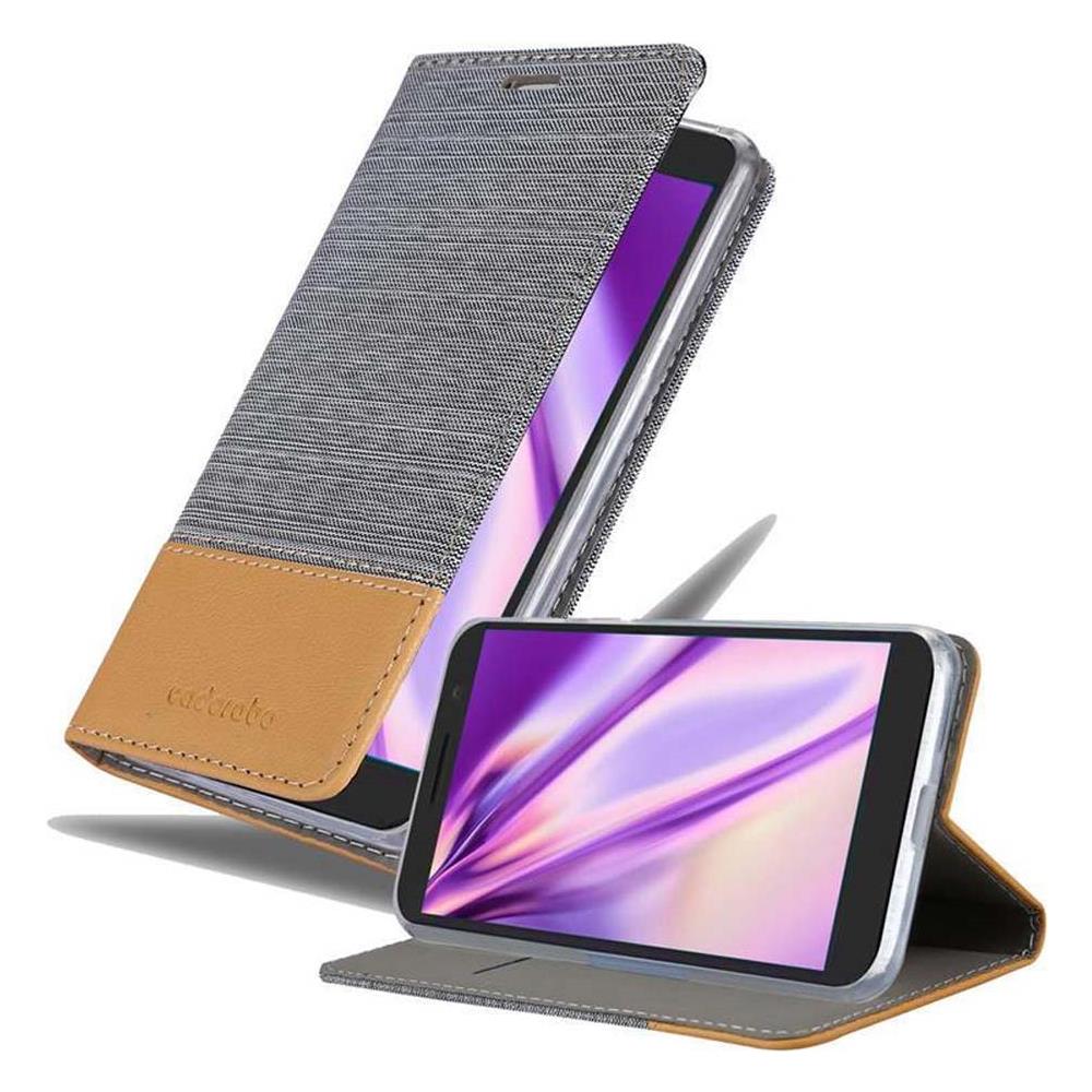 Custodia Compatibile Con Alcatel 3 In Grigio Chiaro Marrone - Coperchio Protettiva Con Chiusura Magnetica, Funzione Stand E Tasca Per Le Carte - Foto 1