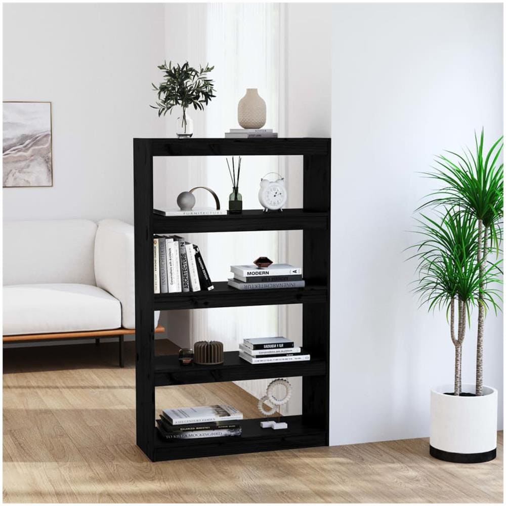Libreria / divisorio Nero 80x30x135,5cm In Legno Massello Di Pino - Foto 1