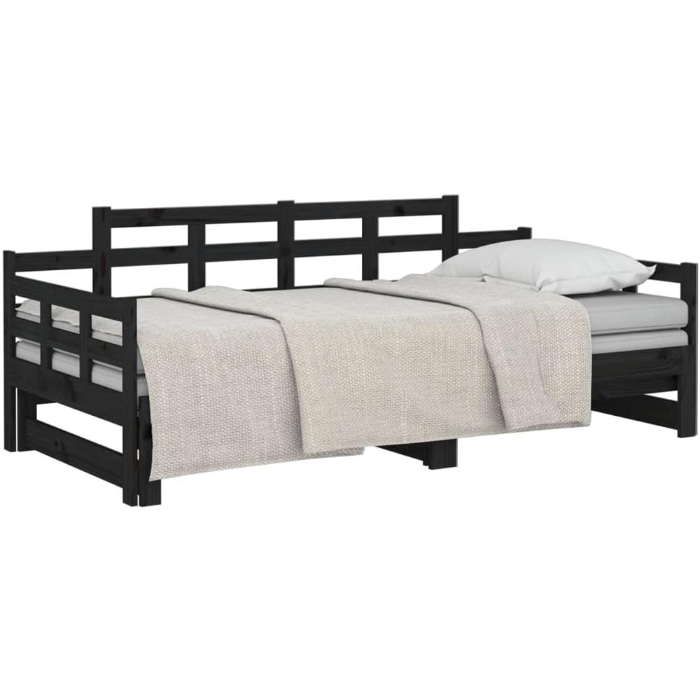Dormeuse Estraibile Nera In Legno Massello Di Pino 2x (80x200) cm - Foto 3