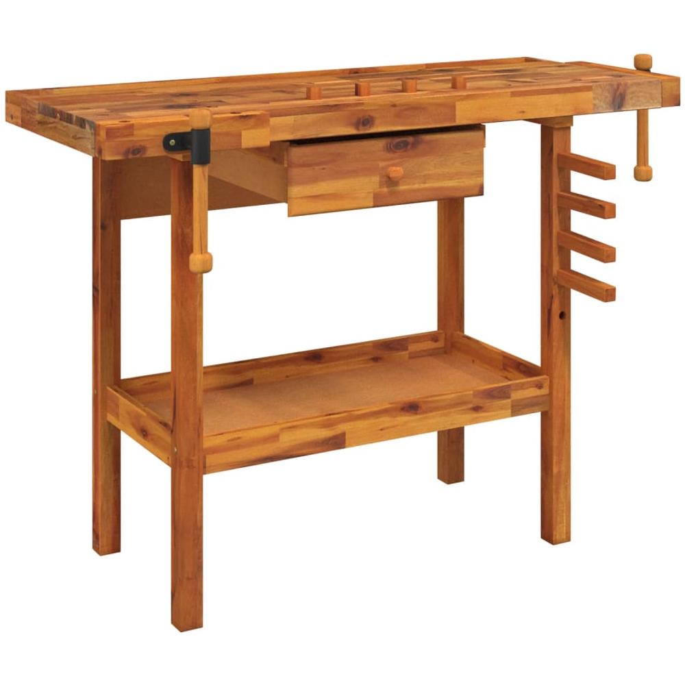 Banco Lavoro Cassetto E Morse 92x48x83 Cm Legno Massello Acacia - Foto 2