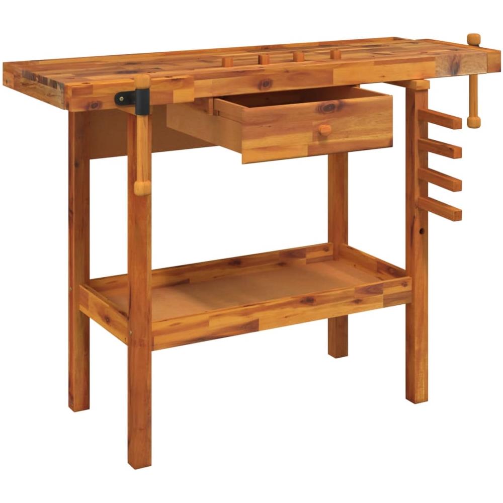 Banco Lavoro Cassetto E Morse 92x48x83 Cm Legno Massello Acacia - Foto 3