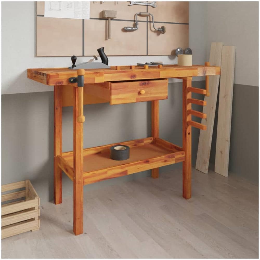 Banco Lavoro Cassetto E Morse 92x48x83 Cm Legno Massello Acacia - Foto 1