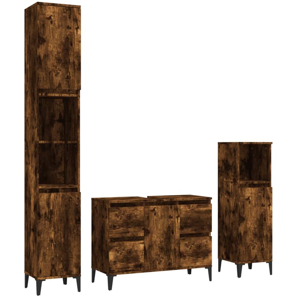 Set Mobili Da Bagno 3 Pz Rovere Fumo In Legno Multistrato - Foto 2