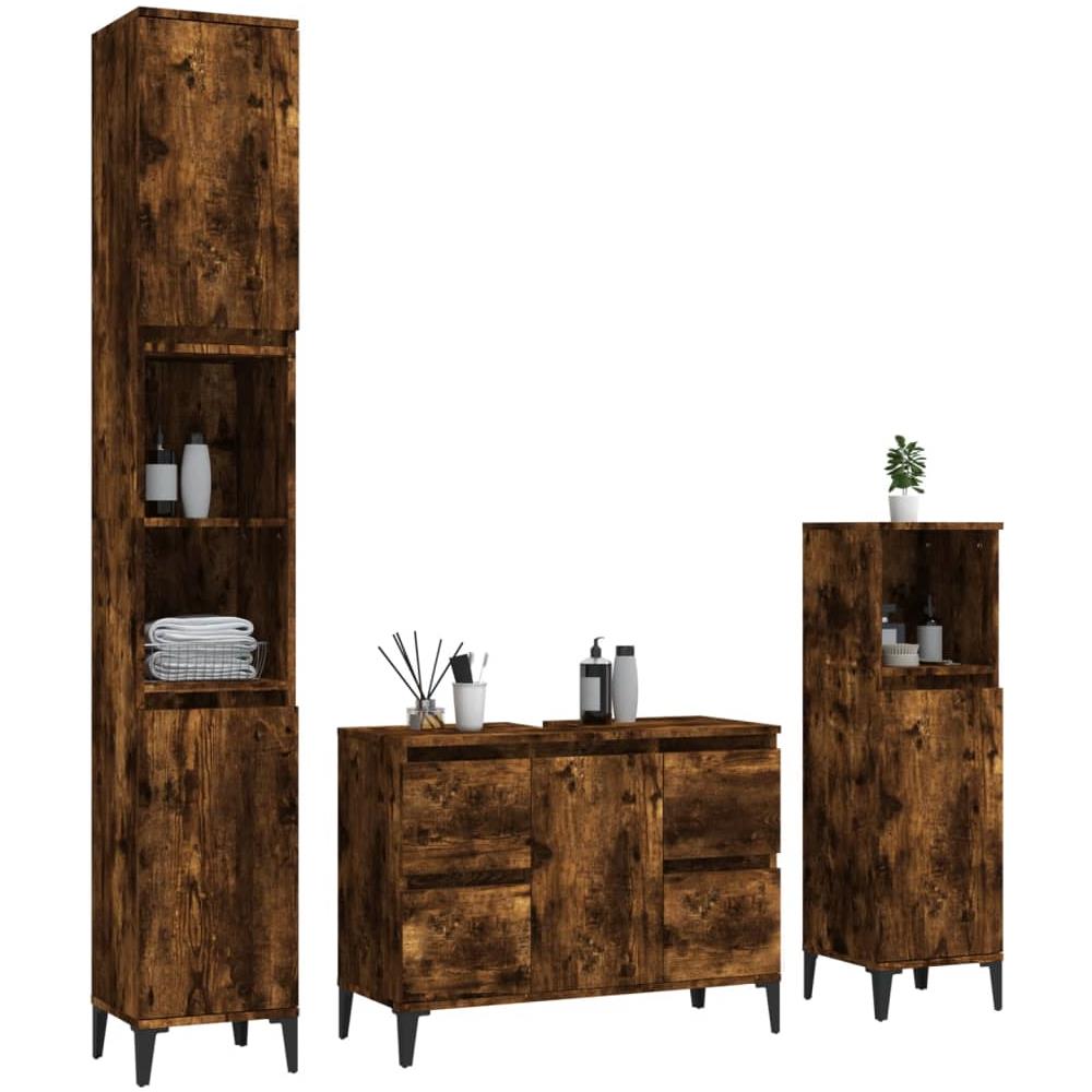 Set Mobili Da Bagno 3 Pz Rovere Fumo In Legno Multistrato - Foto 3
