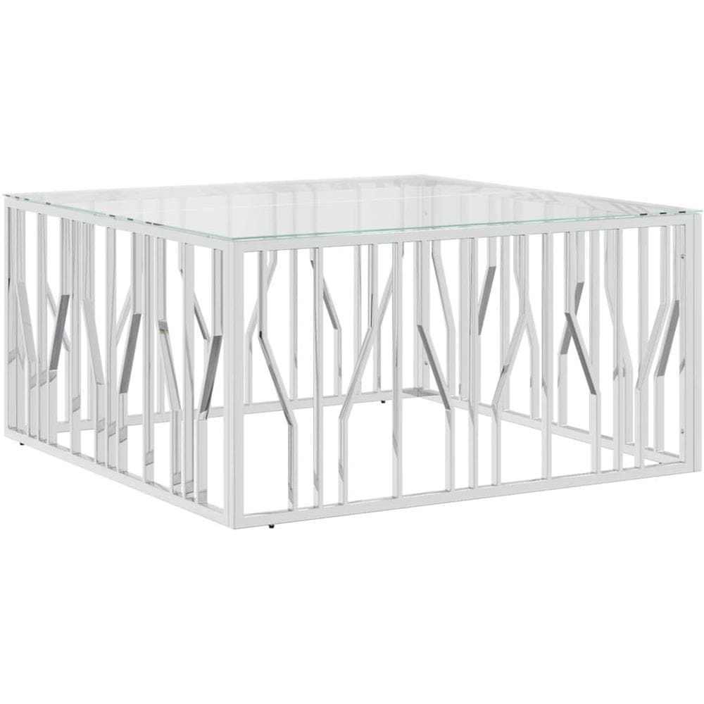 Tavolino Da Salotto 100x100x50 Cm In Acciaio Inox E Vetro - Foto 2