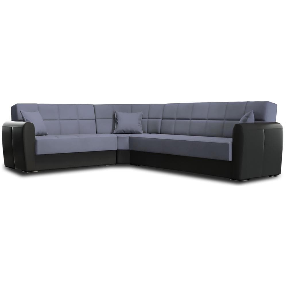 Divano Letto Matias, Divano Letto Contenitore Ad Angolo In Ecopelle E Tessuto, Sofà Da Soggiorno Con Apertura Click-clack E Penisola Reversibile, 305x238h91 Cm, Nero E Grigio - Foto 2
