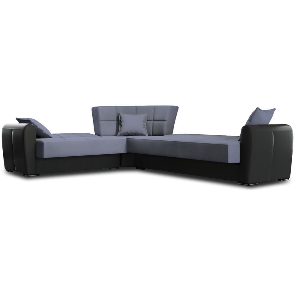 Divano Letto Matias, Divano Letto Contenitore Ad Angolo In Ecopelle E Tessuto, Sofà Da Soggiorno Con Apertura Click-clack E Penisola Reversibile, 305x238h91 Cm, Nero E Grigio - Foto 4