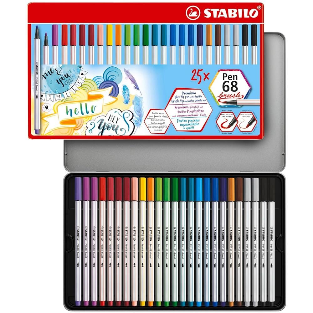 Pen 68 brush - Pennarello Premium con punta a pennello - Scatola in metallo da 25 - con 19 colori assortiti - Foto 1