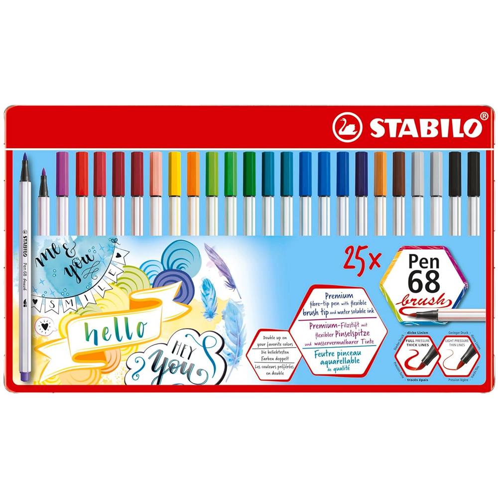 Pen 68 brush - Pennarello Premium con punta a pennello - Scatola in metallo da 25 - con 19 colori assortiti - Foto 2