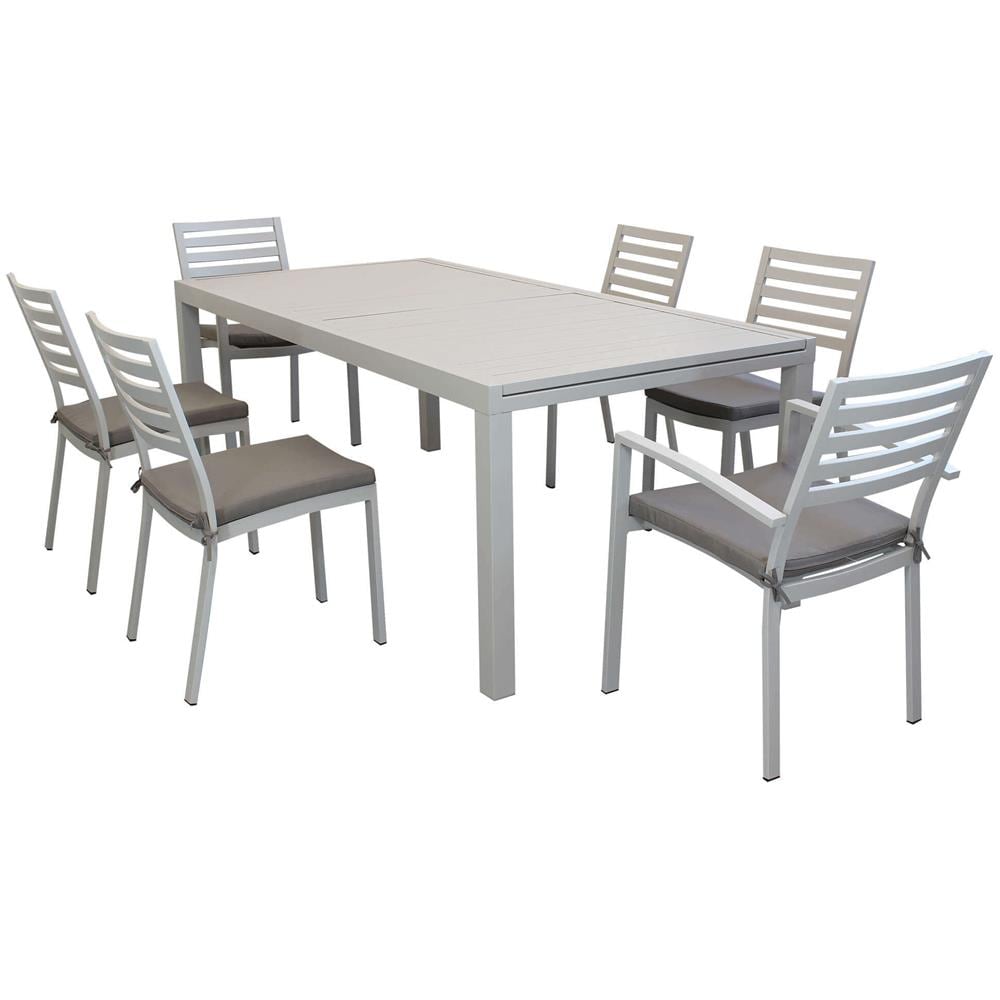 Set Tavolo Giardino Allungabile Rettangolare 200/300 X 100 Con 4 Sedie E 2 Poltrone In Alluminio Tortora Per Esterno Giardino - Foto 1