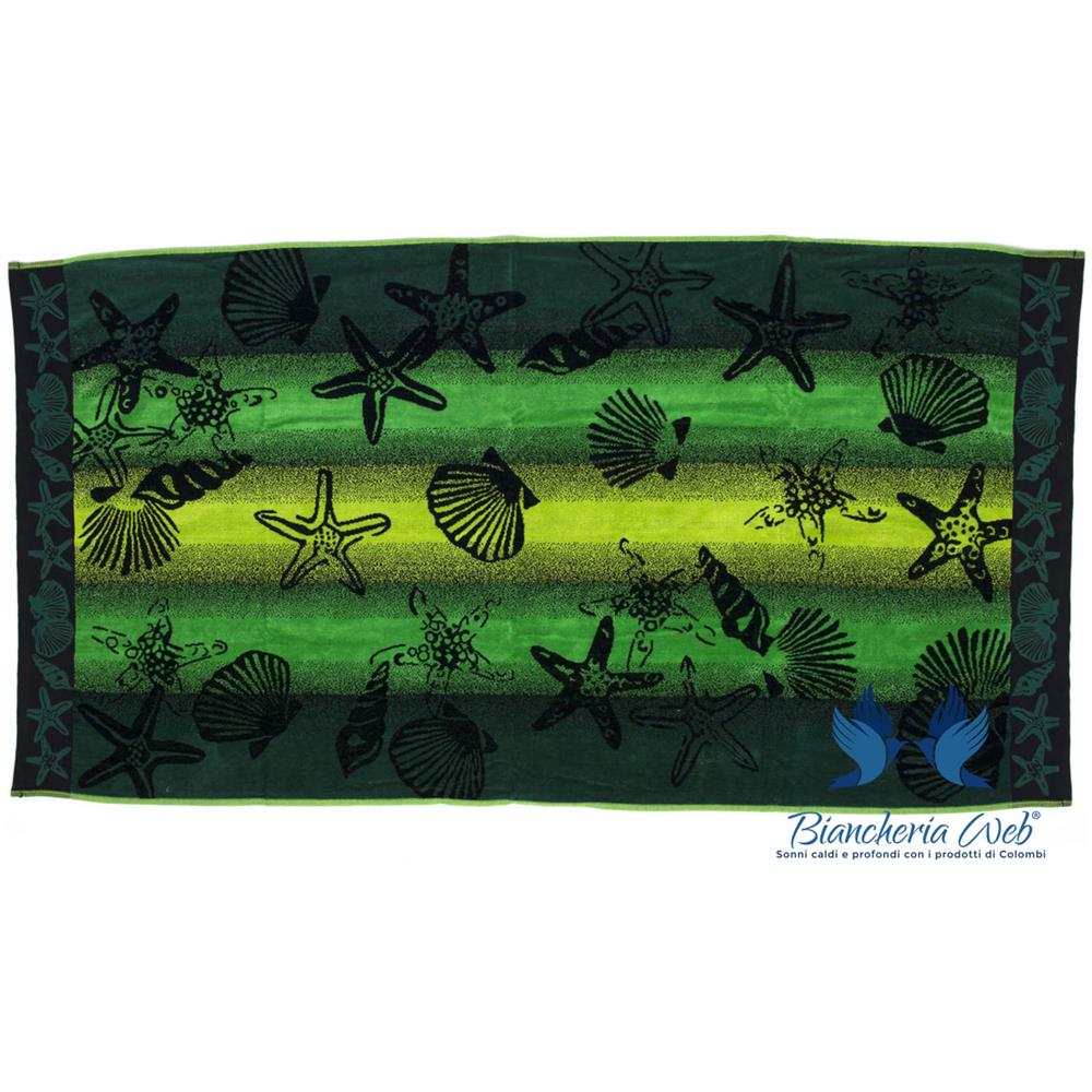 Telo Mare Spiaggia Piscina Jacquard In Spugna Disegno New Shell 90x170 Verde - Foto 1