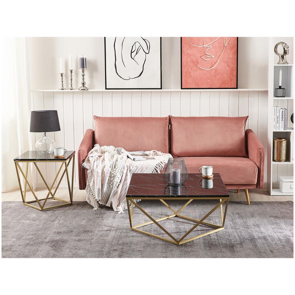 Tavolino Da Caffè Effetto Marmo Nero E Oro Malibu - Foto 2