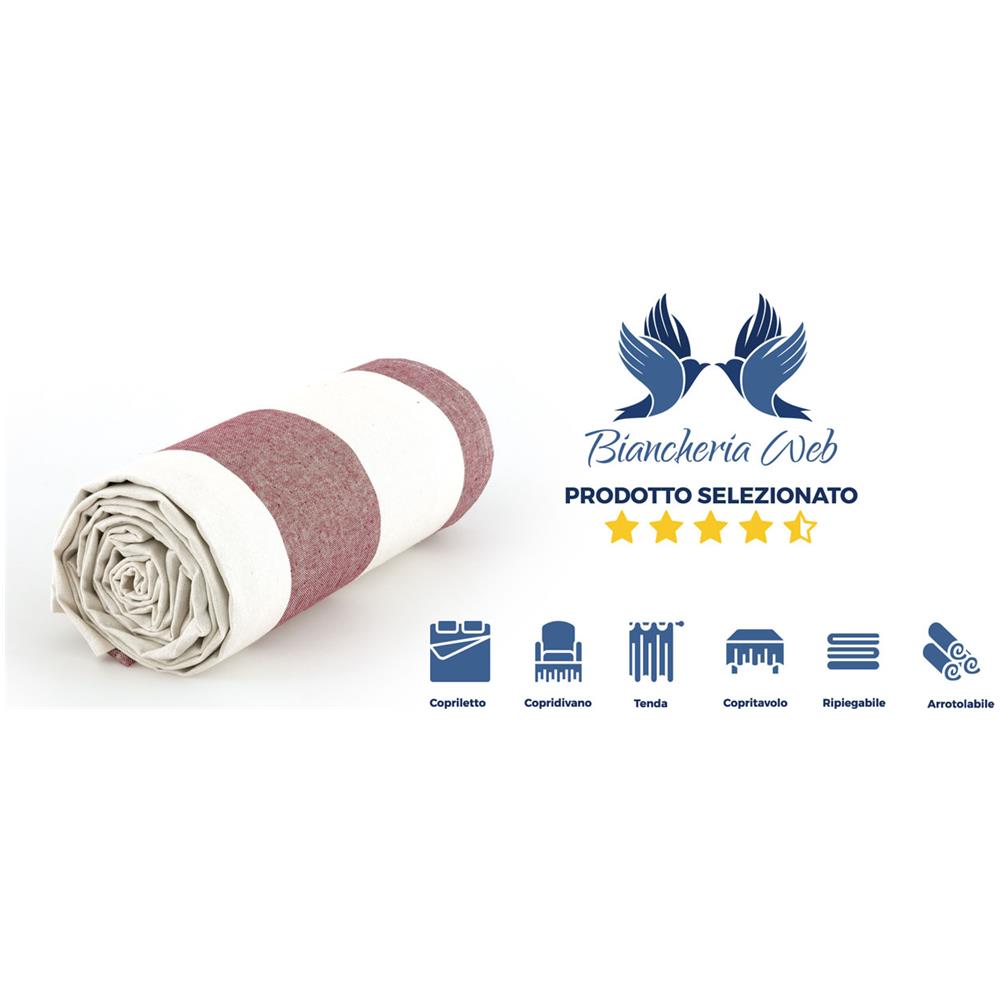 Telo Arredo Granfoulard Copritutto Cotone Made Italy Vari Disegni Arredatutto Copriletto Multiuso 2 Piazze Riga Fascia Bordeaux - Foto 2