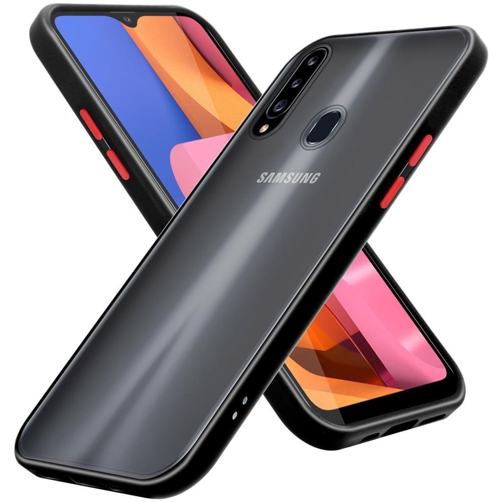 Custodia Compatibile Con Samsung Galaxy A20s In Nero Opaco - Bottoni Rossi - Coperchio Protettivo Ibrido Con Interno In Silicone Tpu E Retro In Plastica Opaca - Foto 1