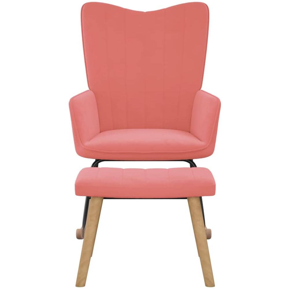 Poltrona a Dondolo con Poggiapiedi Rosa in Velluto - Foto 2