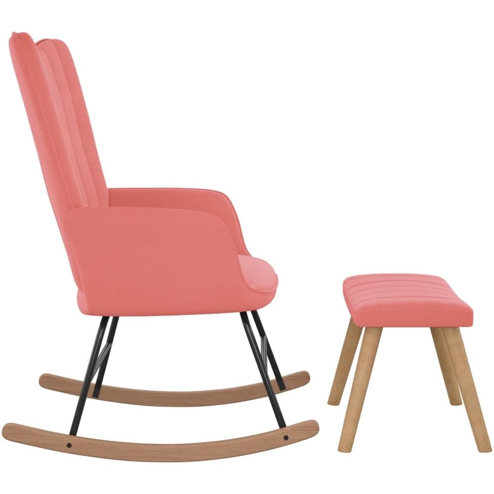 Poltrona a Dondolo con Poggiapiedi Rosa in Velluto - Foto 6