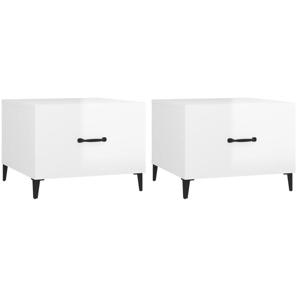 Tavolini Salotto Gambe In Metallo 2 Pz Bianco Lucido 50x50x40cm - Foto 2