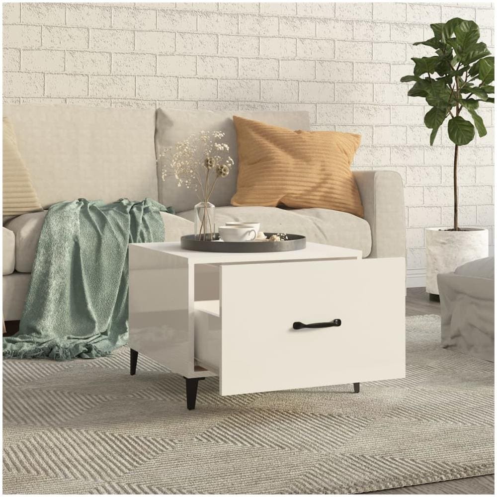 Tavolini Salotto Gambe In Metallo 2 Pz Bianco Lucido 50x50x40cm - Foto 3