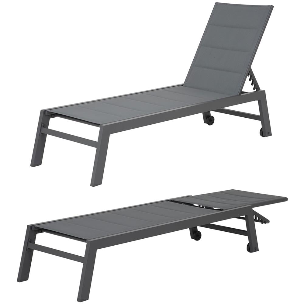 Set Di Lettino E Tavolino Barbados In Textilene Grigio - Alluminio Grigio Antracite - Foto 6