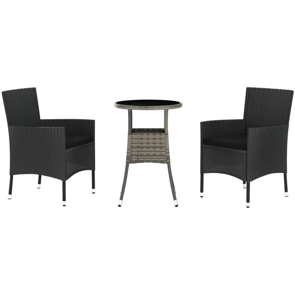 Set Bistrò da Giardino 3 pz con Cuscini in Polyrattan Nero - Foto 1