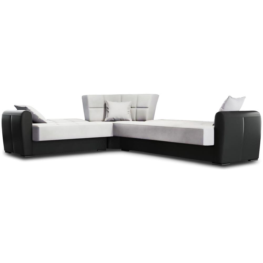 Divano Letto Matias, Divano Letto Contenitore Ad Angolo In Ecopelle E Tessuto, Sofà Da Soggiorno Con Apertura Click-clack E Penisola Reversibile, 305x238h91 Cm, Nero E Grigio Chiaro - Foto 4