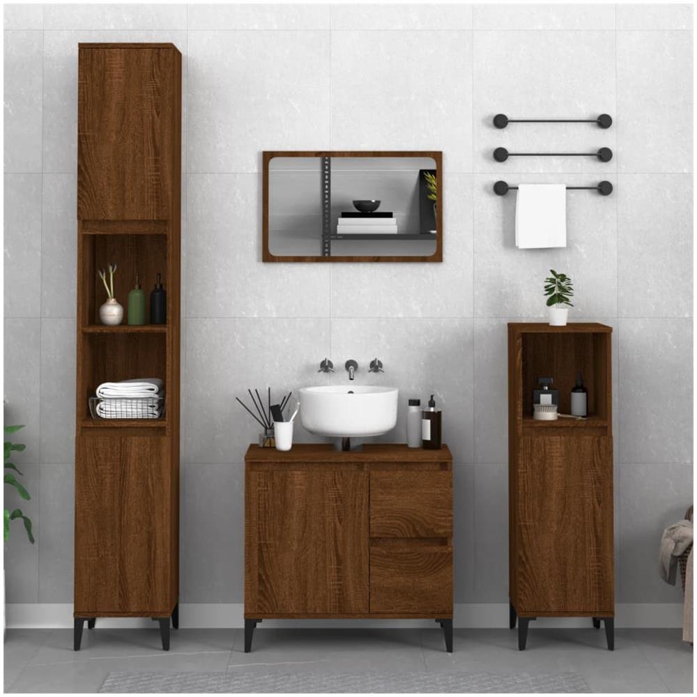 Armadietto Bagno Rovere Marrone 30x30x100 Cm Legno Multistrato - Foto 1