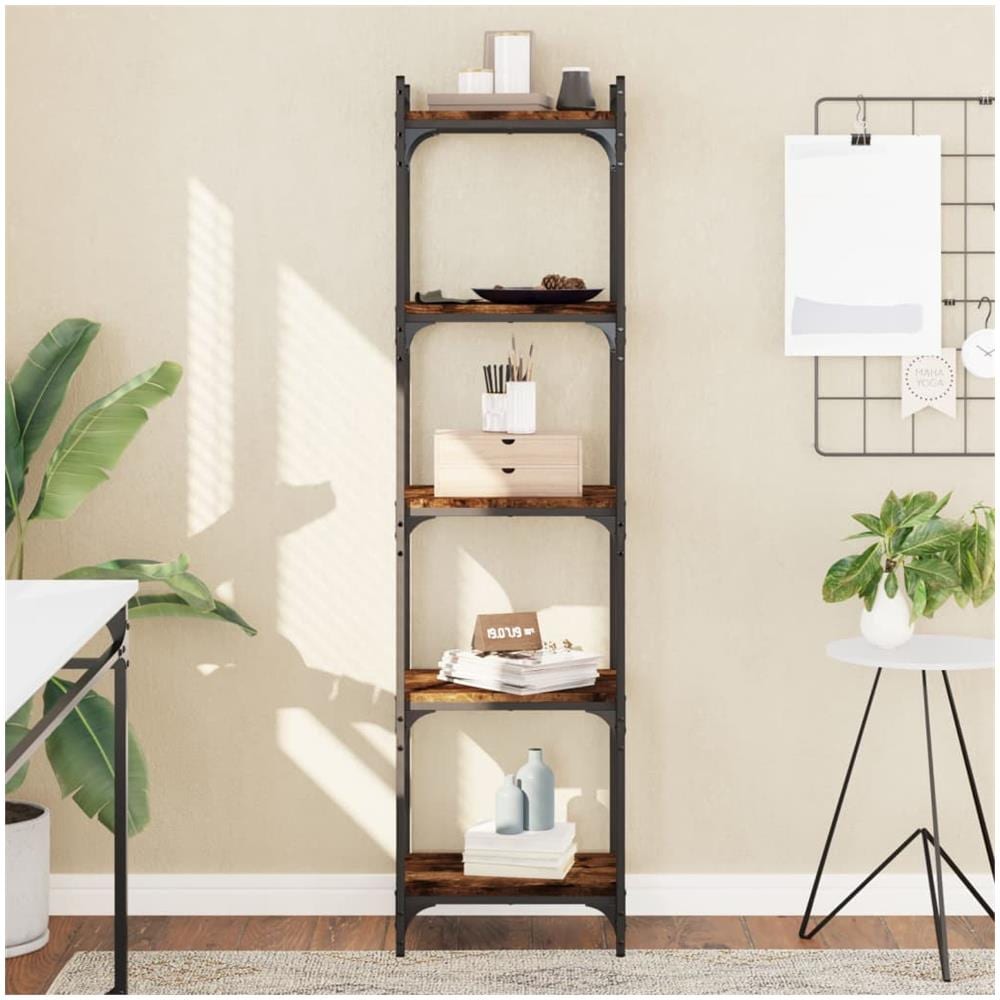 Libreria A 5 Ripiani Rovere Fumo 40x30x154 Cm Legno Multistrato - Foto 1
