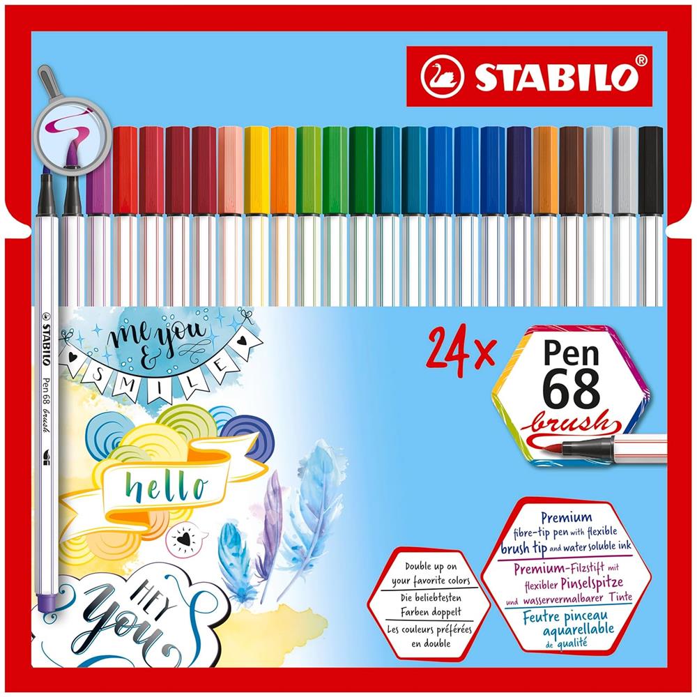 Pen 68 brush - Pennarello Premium con punta a pennello - Astuccio da 24 - con 19 colori assortiti - Foto 1