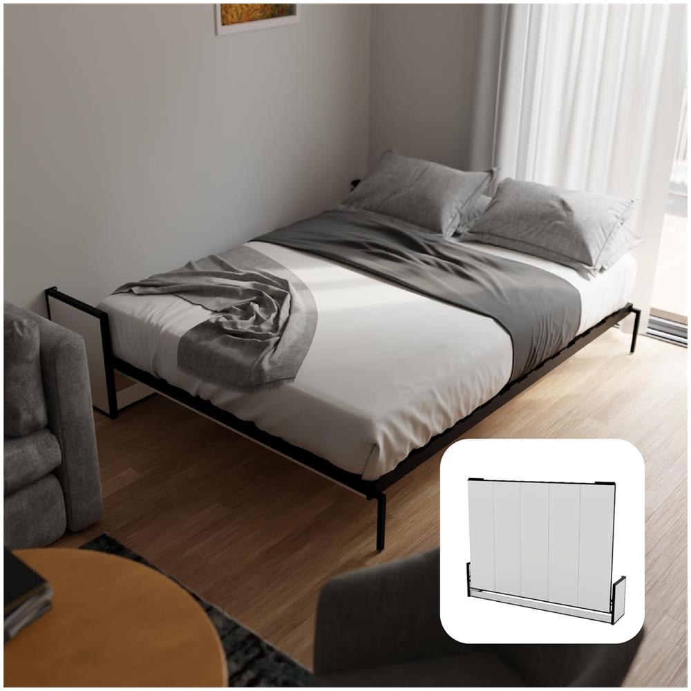 Letto A Scomparsa Studio Orizzontale 200x150 cm con Pistoni a Gas, Telaio Metallico Robusto, Capacità 350 kg, Ideale per Stanze Piccole o Monolocali, Salvaspazio, Materasso Non Incluso - Foto 1