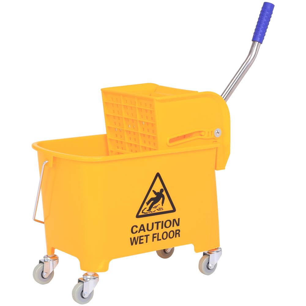 HOMCOM Secchio per Mocio Professionale 36L Arancione e Nero Carrello Lavapavimenti con Strizzatore Manuale e 2 Secchi