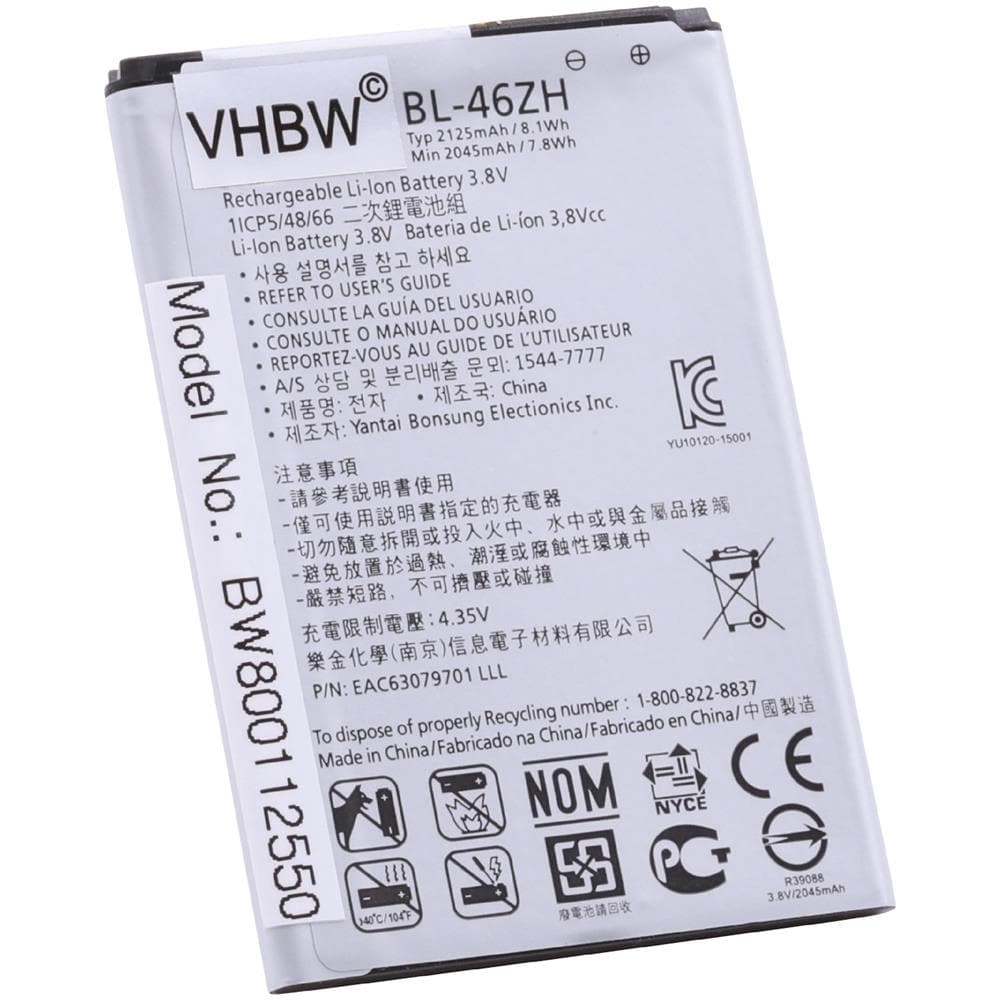 Li-ion Batteria 2125mah (3.8v) Per Cellulari E Smartphone Lg Phoenix 2, Tribute 5, Us375, X210 Sostituisce Bl-46zh. - Foto 1