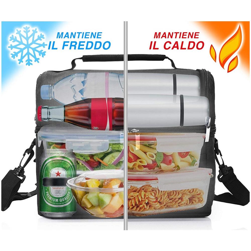 Zaino Borsa Termica Porta Alimenti da 22 Litri con 3 Scomparti e Tracolla - Foto 5