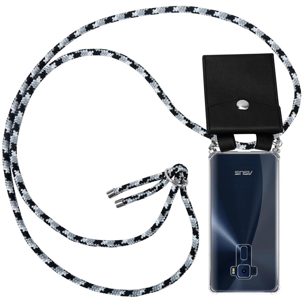Catena Di Telefoni Cellulari Compatibile Con Asus Zenfone 3 (5,2"" Zoll) In Nero Camouflage - Coperchio Protettivo In Silicone Con Anelli D'argento, Cinturino In Corda E Custodia Staccabile - Foto 1