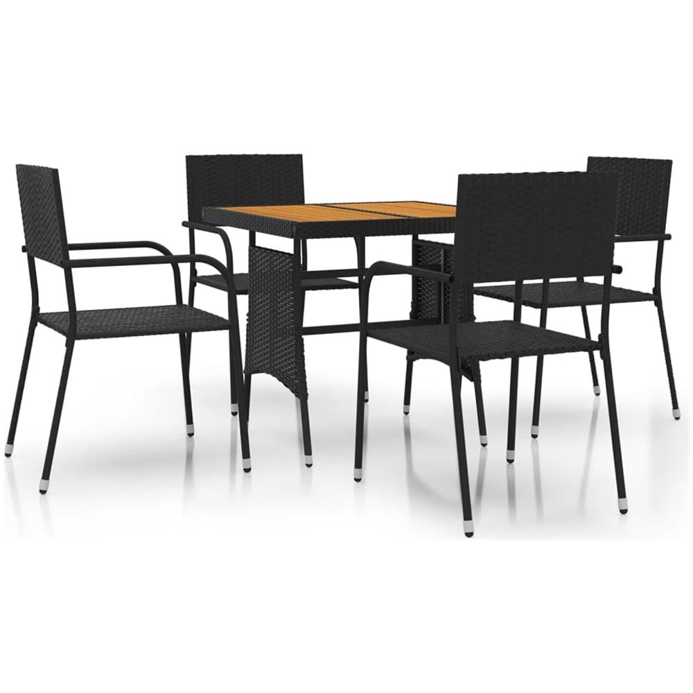 Set Da Pranzo Per Giardino 5 Pz In Polyrattan Nero - Foto 1