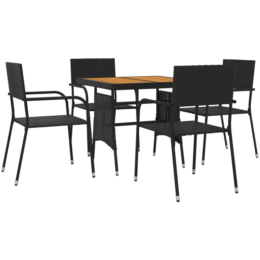 Set Da Pranzo Per Giardino 5 Pz In Polyrattan Nero - Foto 2