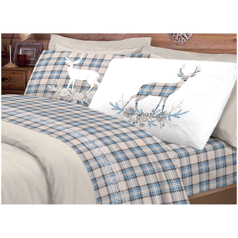 Completo Lenzuola In 100% Cotone Made In Italy – Disegno Snowman Rosso, Matrimoniale Con Lenzuolo Con Angoli E Federe Double Face