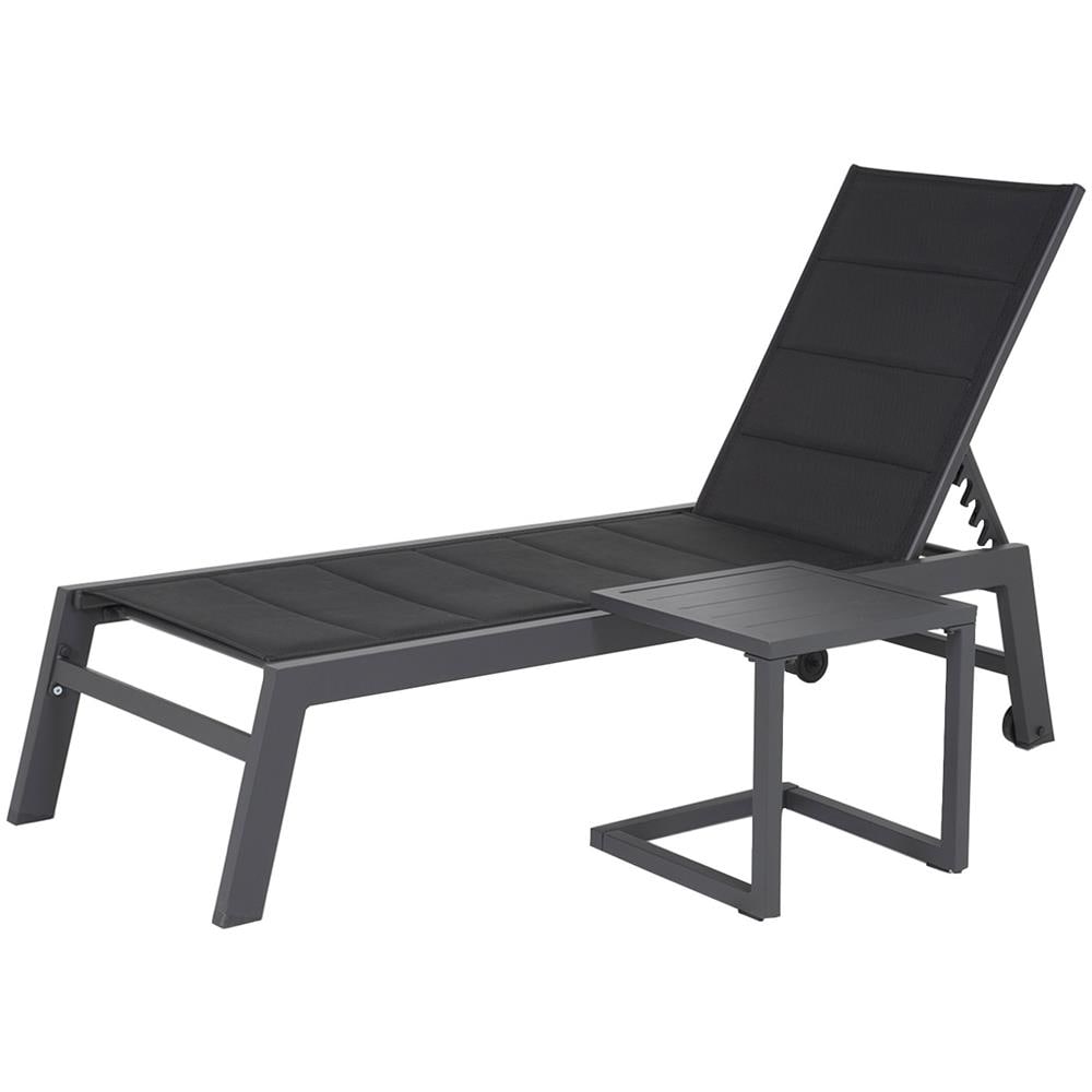 Set Di Lettino E Tavolino Barbados In Textilene Nero - Alluminio Grigio Antracite - Foto 1