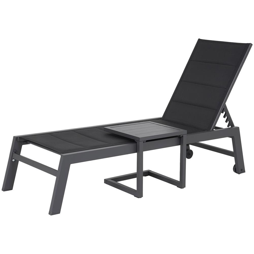 Set Di Lettino E Tavolino Barbados In Textilene Nero - Alluminio Grigio Antracite - Foto 2