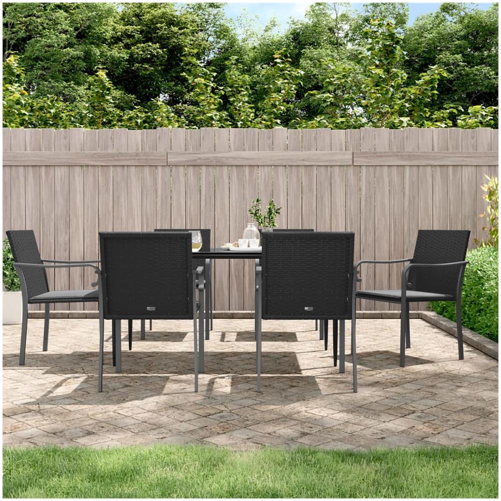 Sedie Da Giardino Con Cuscini 6pz Neri 56x59x84cm In Polyrattan - Foto 1