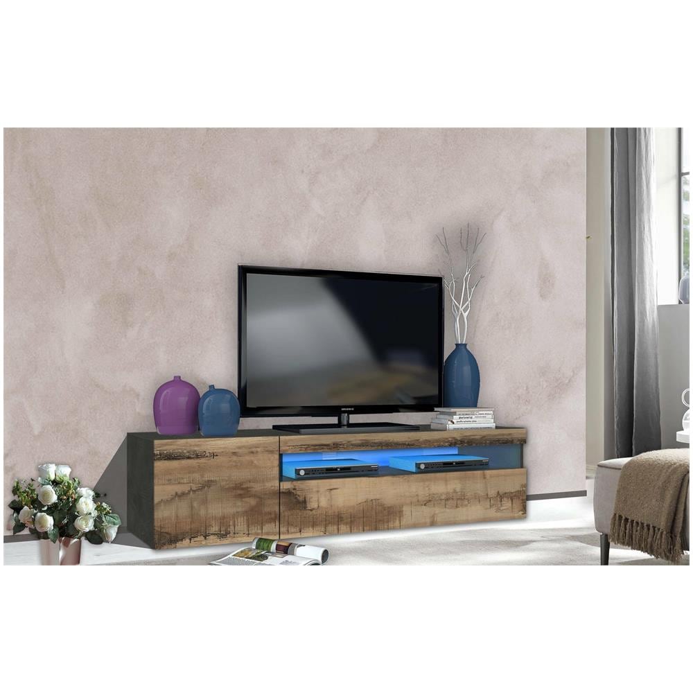 Mobile Porta Tv Claudio, Credenza Bassa Da Soggiorno, Base Porta Tv, 100% Made In Italy, Cm 150x40h37, Ardesia E Acero - Foto 1